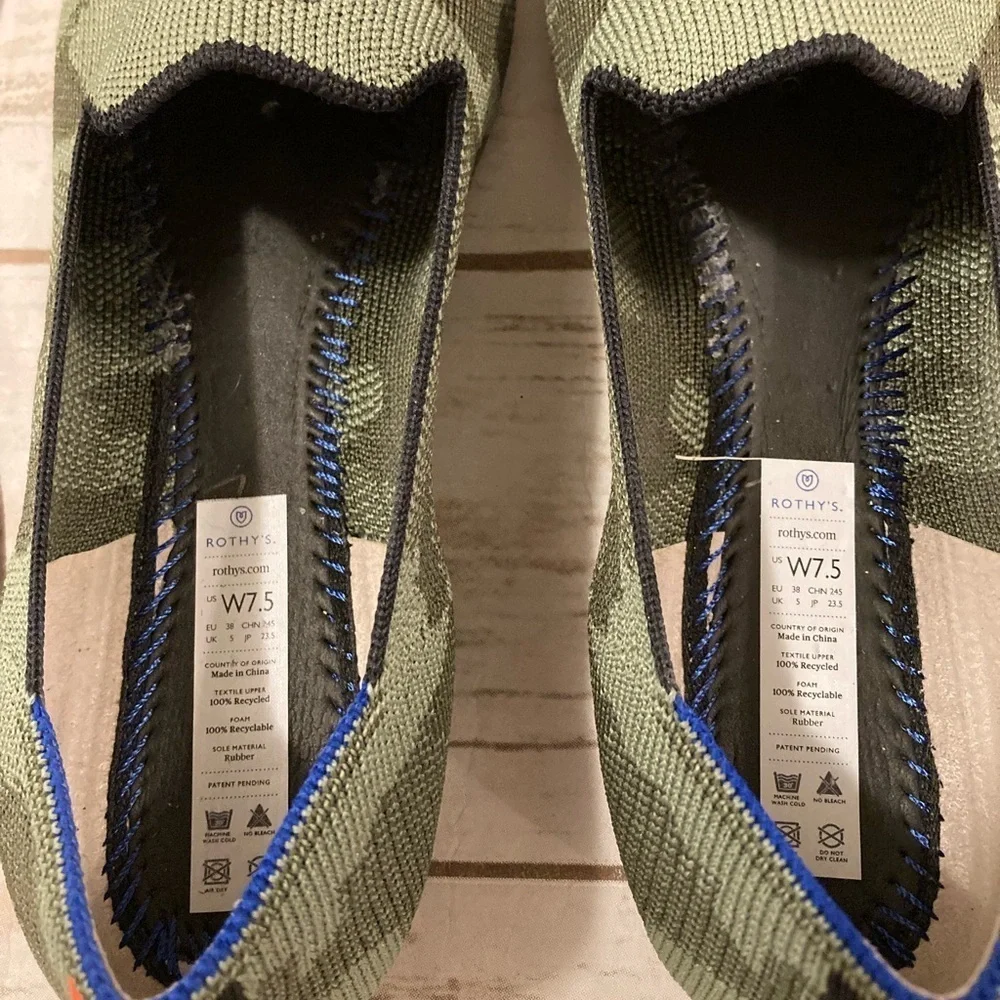 Rothy’s Olive and Shake Green Camo Loafers Size 7.5
